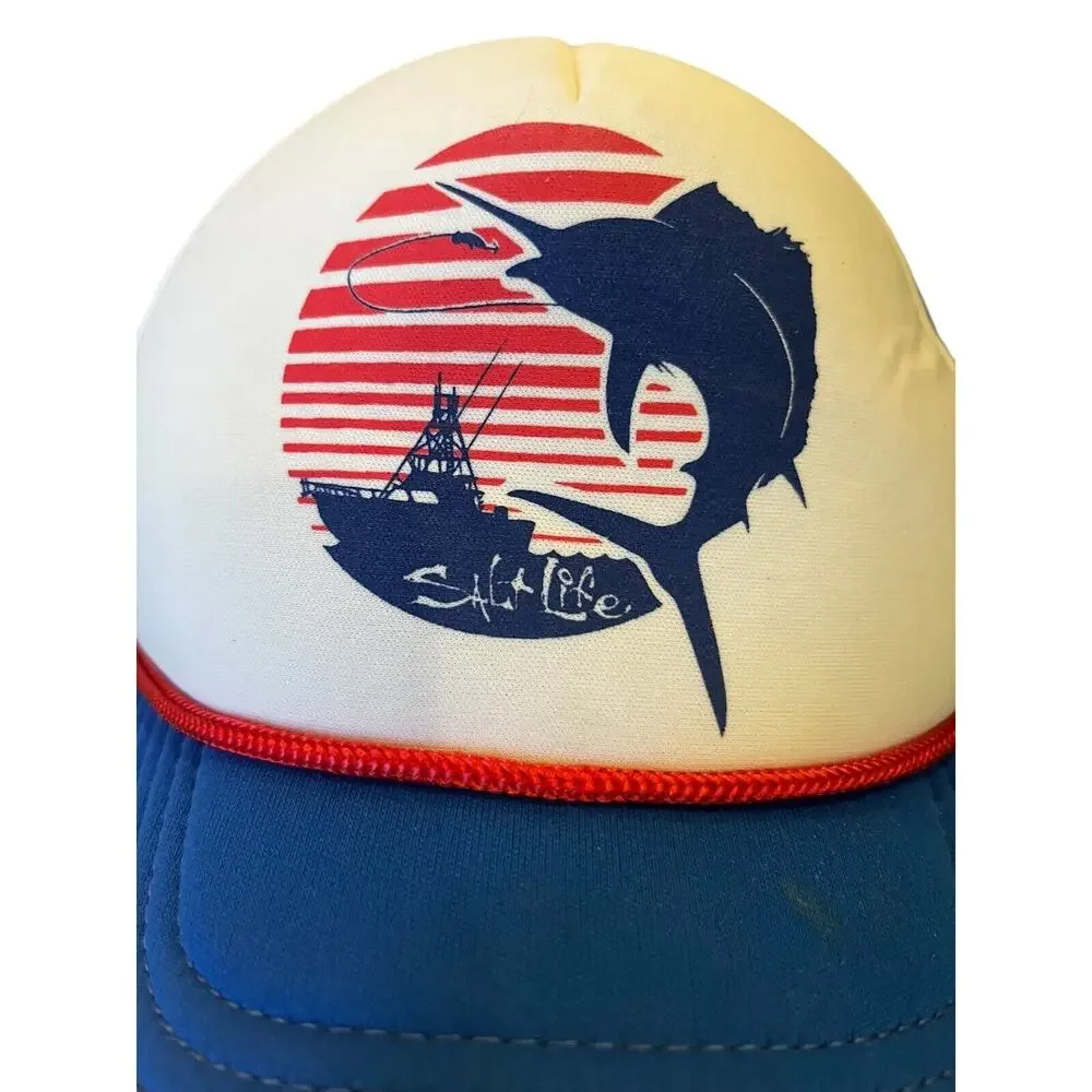 Salt Life Youth Boys Sailfish Snapback Trucker Hat Cap Adjustable Red White Blue